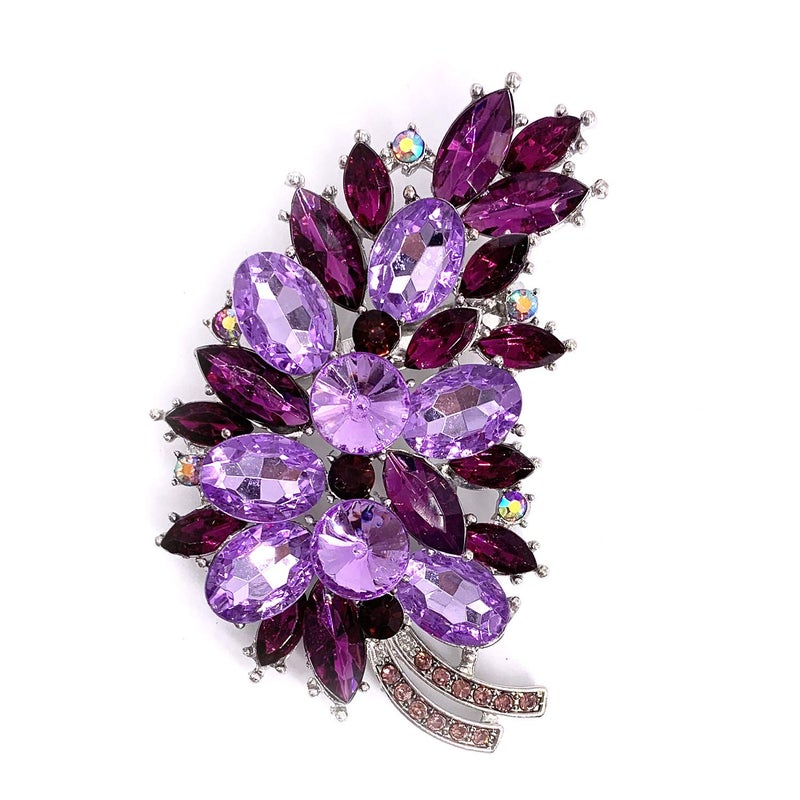 LAXPICOL Vintage Purple Austrian Crystal Flower Leaf Bouquet Clusters Large Big Brooch Pin For Women Jewelry - Image 1